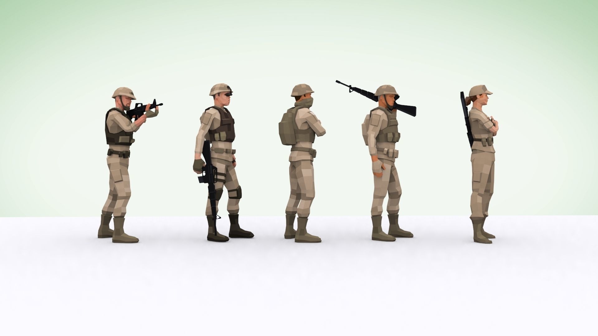 Military Squad Low Poly Art Rigged Pack Low-poly 3D model_14