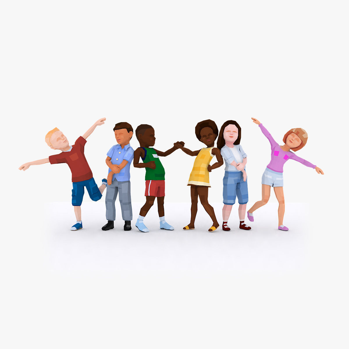 6 Little Kids Rigged Characters in Low Poly Art Style Low-poly 3D model_12