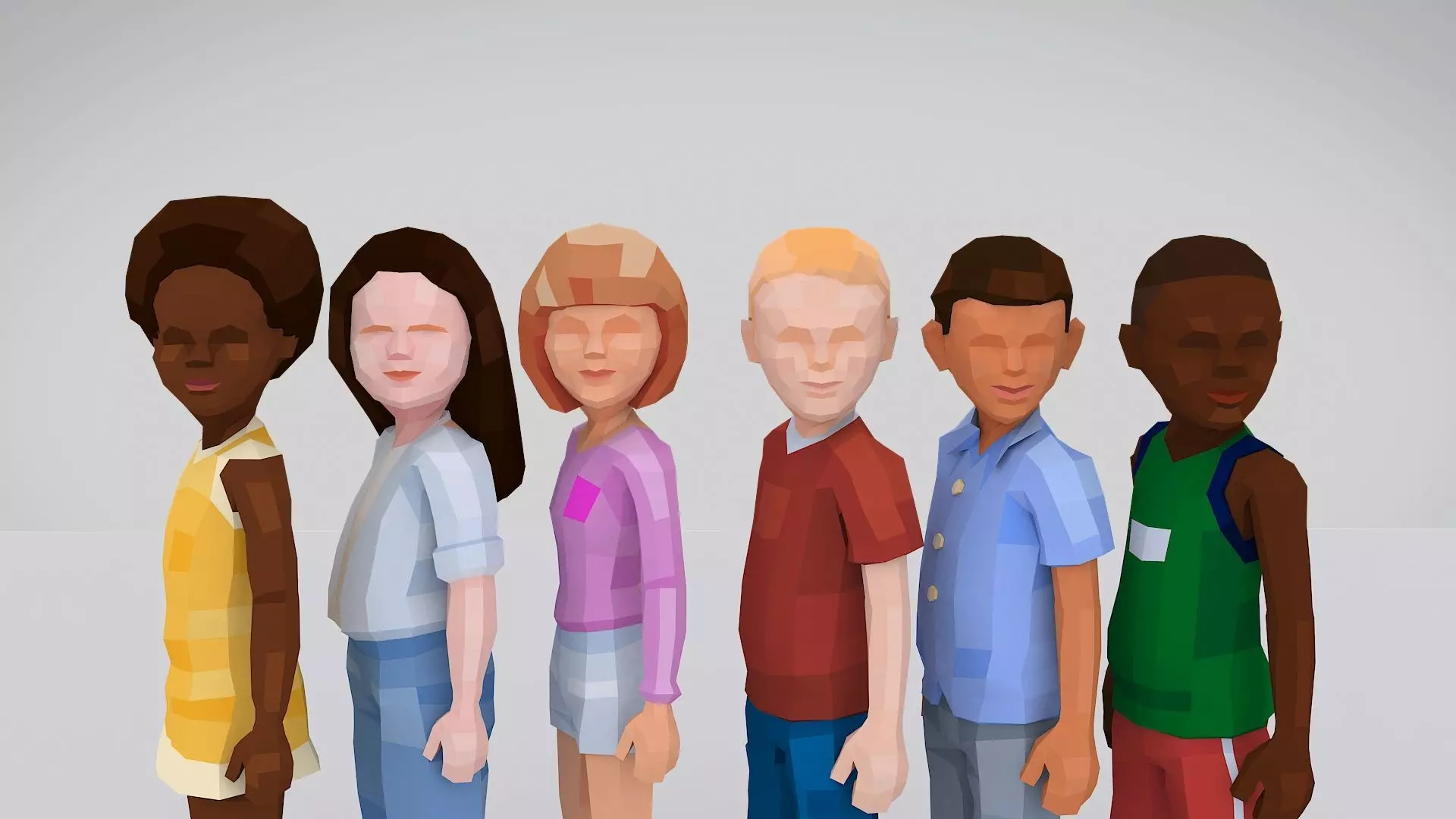 6 Little Kids Rigged Characters in Low Poly Art Style Low-poly 3D model_0