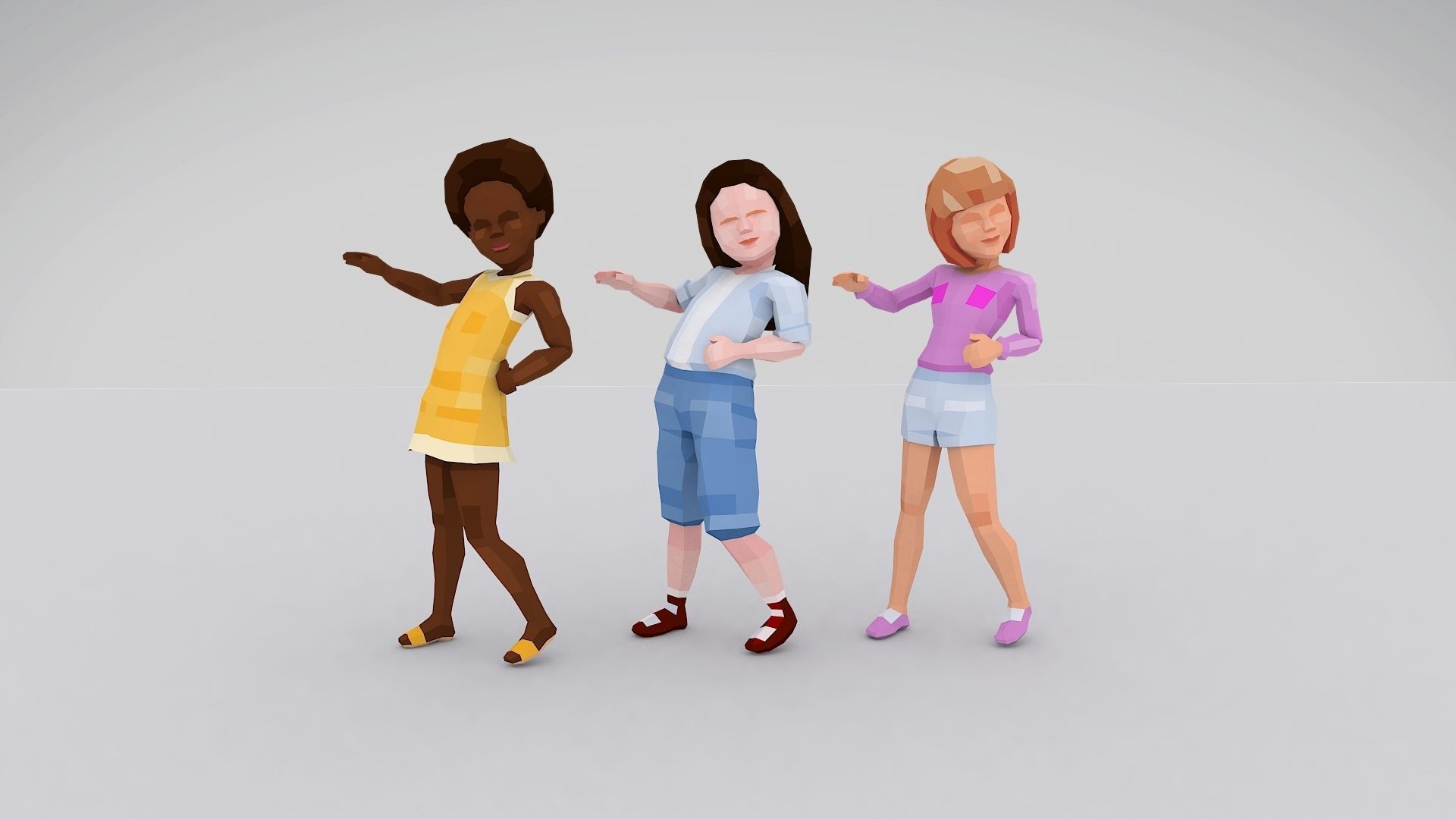 6 Little Kids Rigged Characters in Low Poly Art Style Low-poly 3D model_3