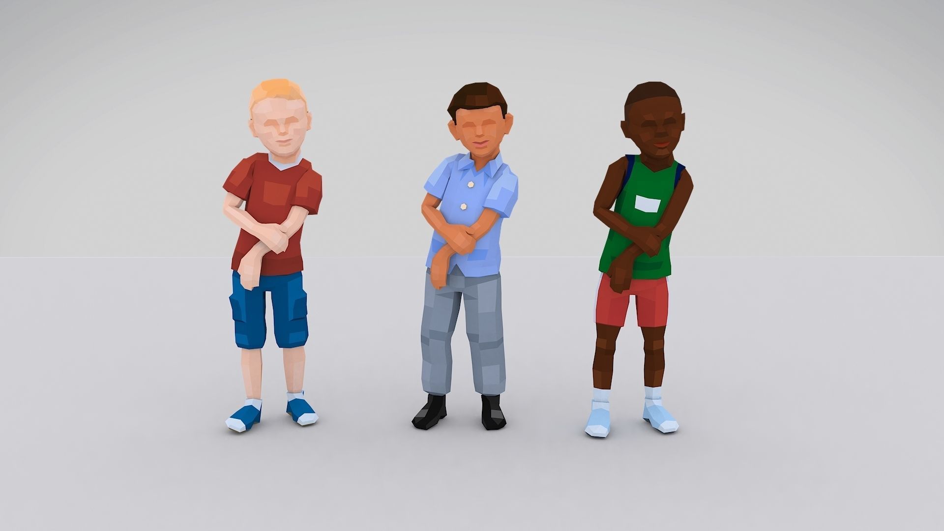 6 Little Kids Rigged Characters in Low Poly Art Style Low-poly 3D model_2
