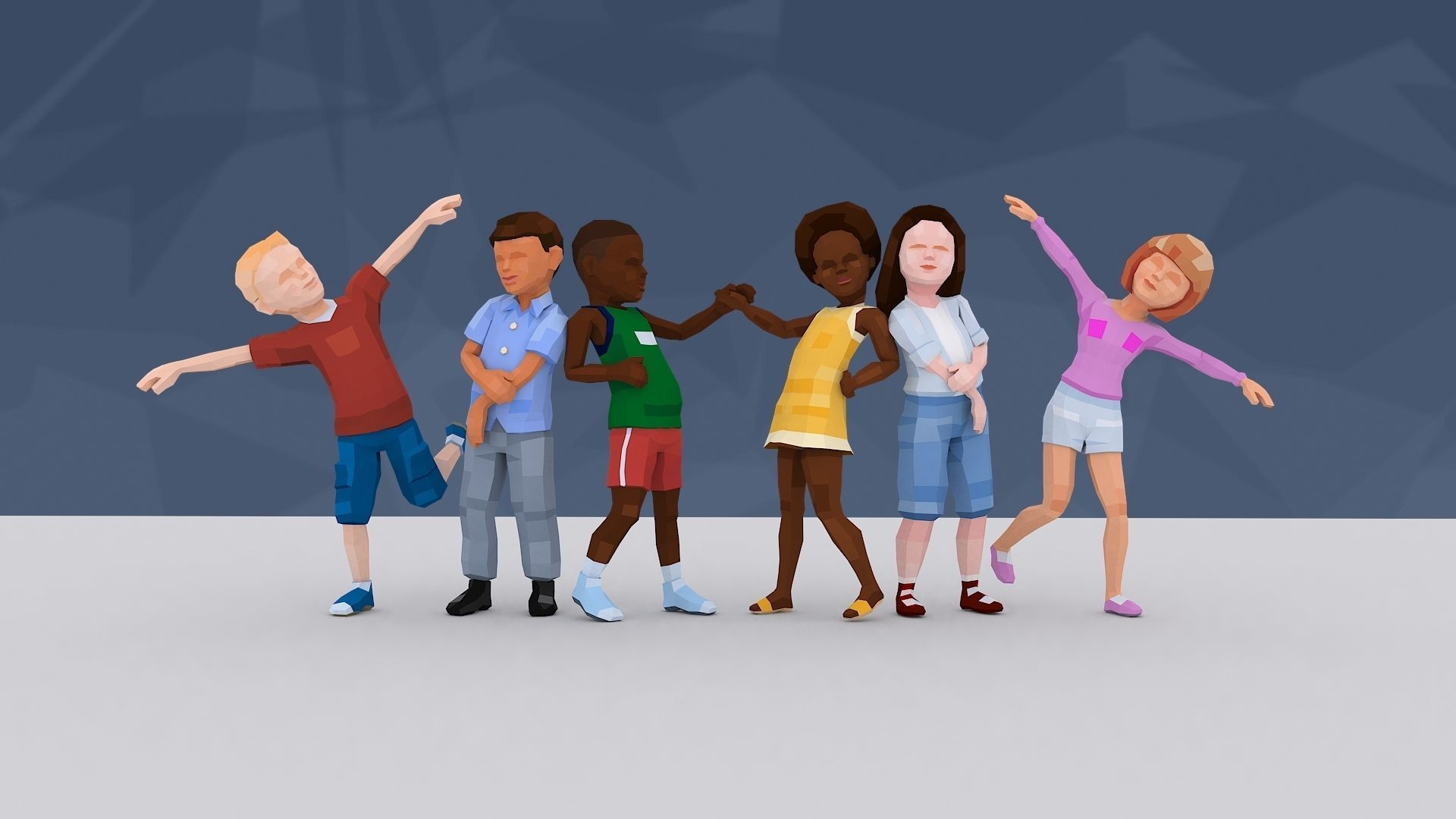 6 Little Kids Rigged Characters in Low Poly Art Style Low-poly 3D model_11