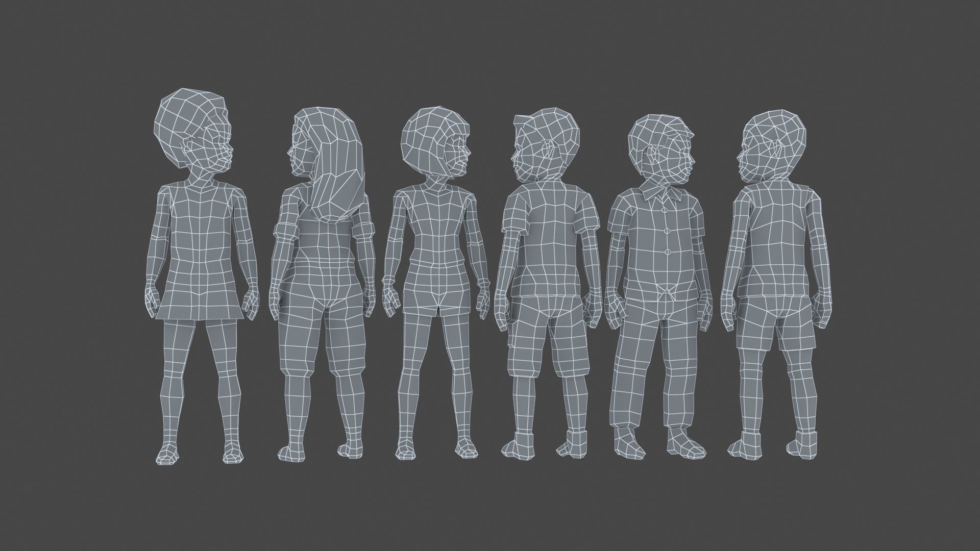 6 Little Kids Rigged Characters in Low Poly Art Style Low-poly 3D model_6