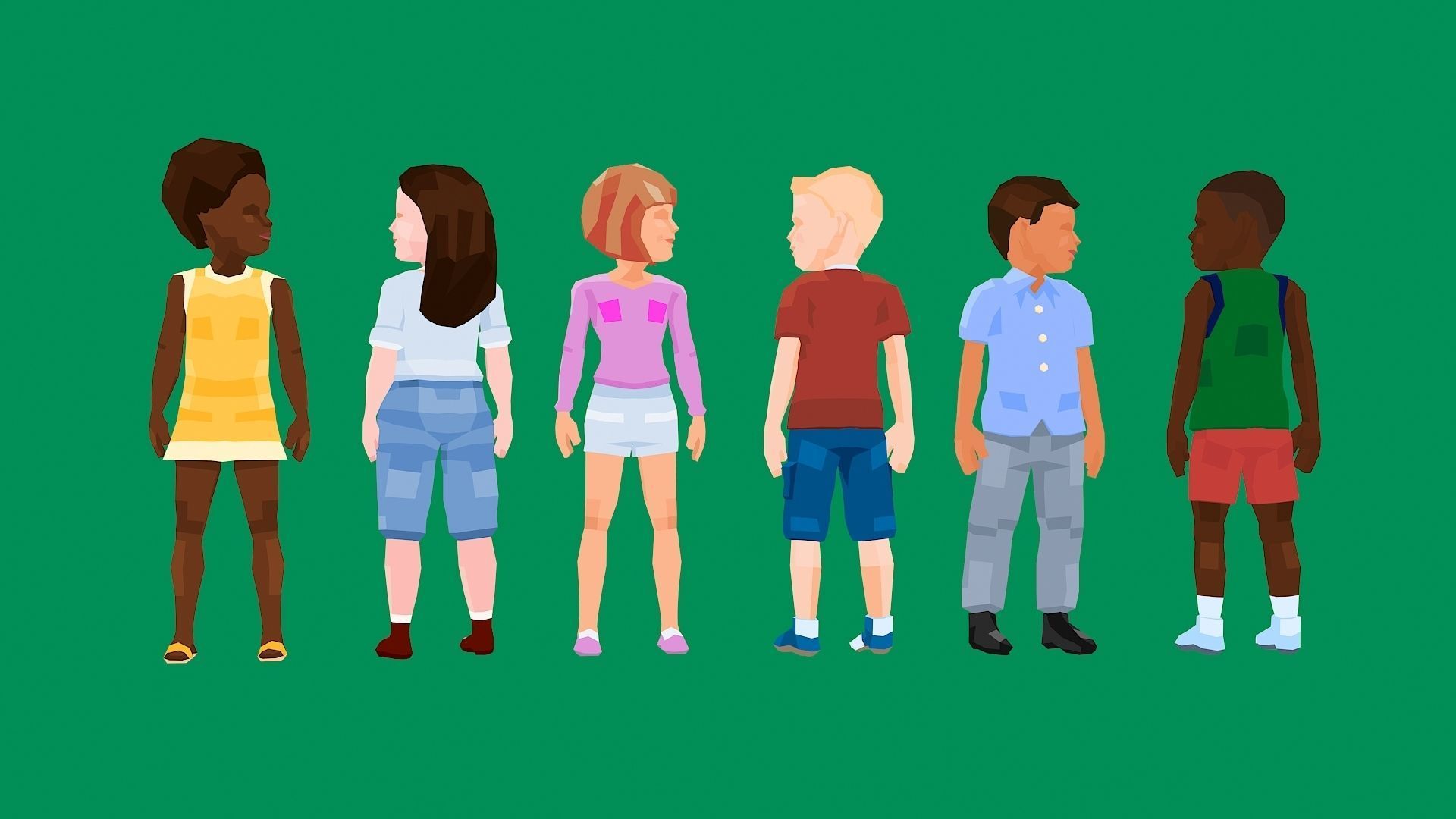 6 Little Kids Rigged Characters in Low Poly Art Style Low-poly 3D model_8