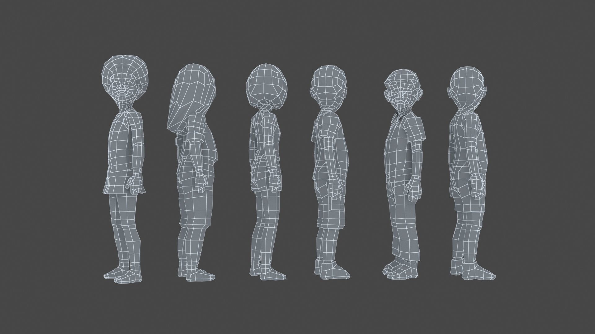 6 Little Kids Rigged Characters in Low Poly Art Style Low-poly 3D model_7