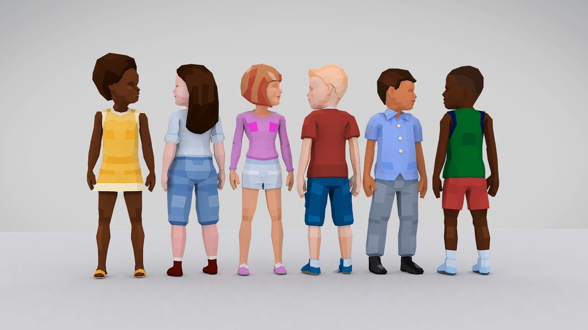 6 Little Kids Rigged Characters in Low Poly Art Style Low-poly 3D model_5