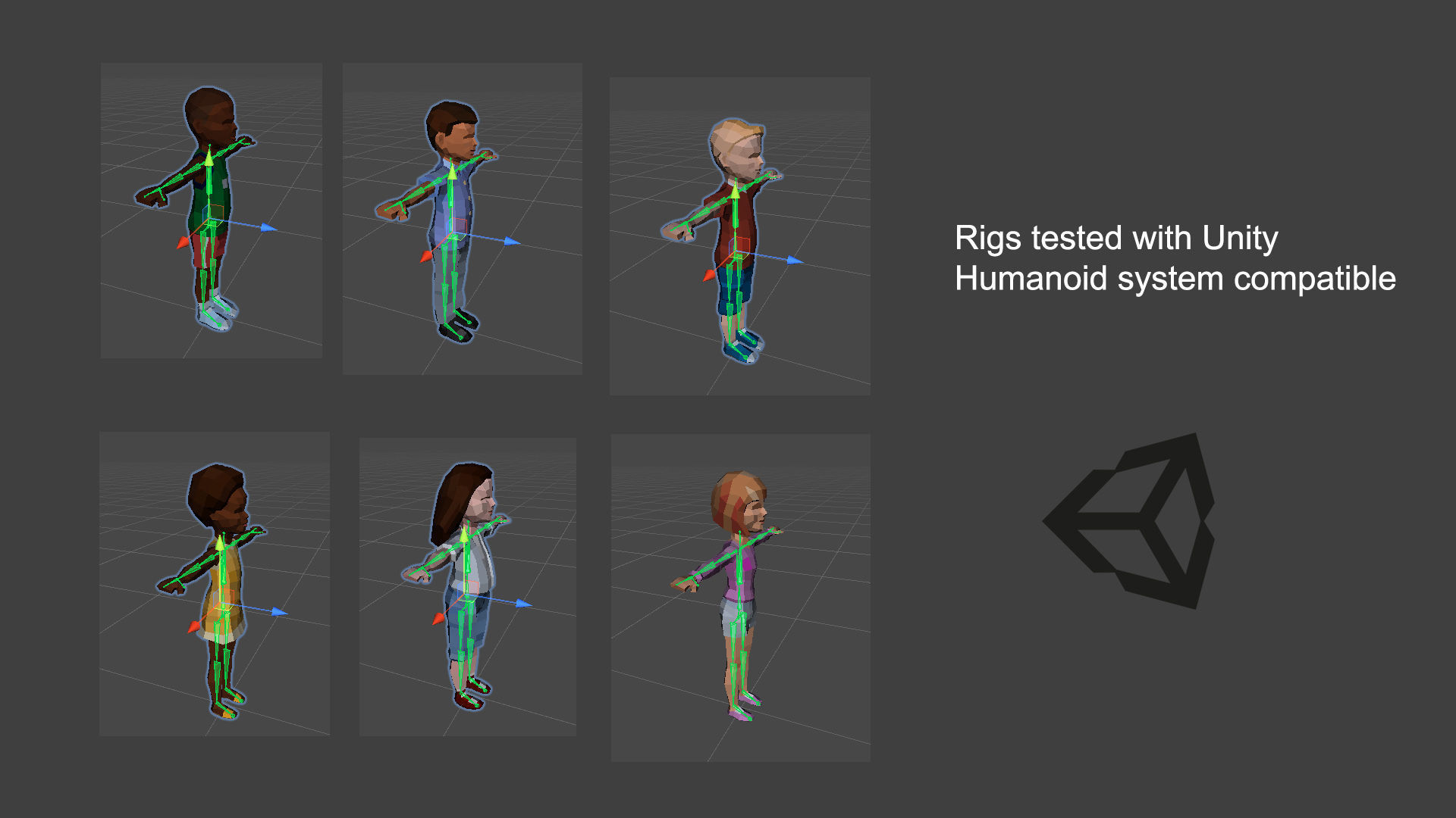 6 Little Kids Rigged Characters in Low Poly Art Style Low-poly 3D model_4