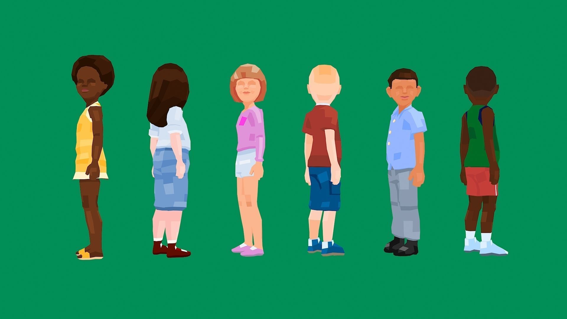 6 Little Kids Rigged Characters in Low Poly Art Style Low-poly 3D model_10