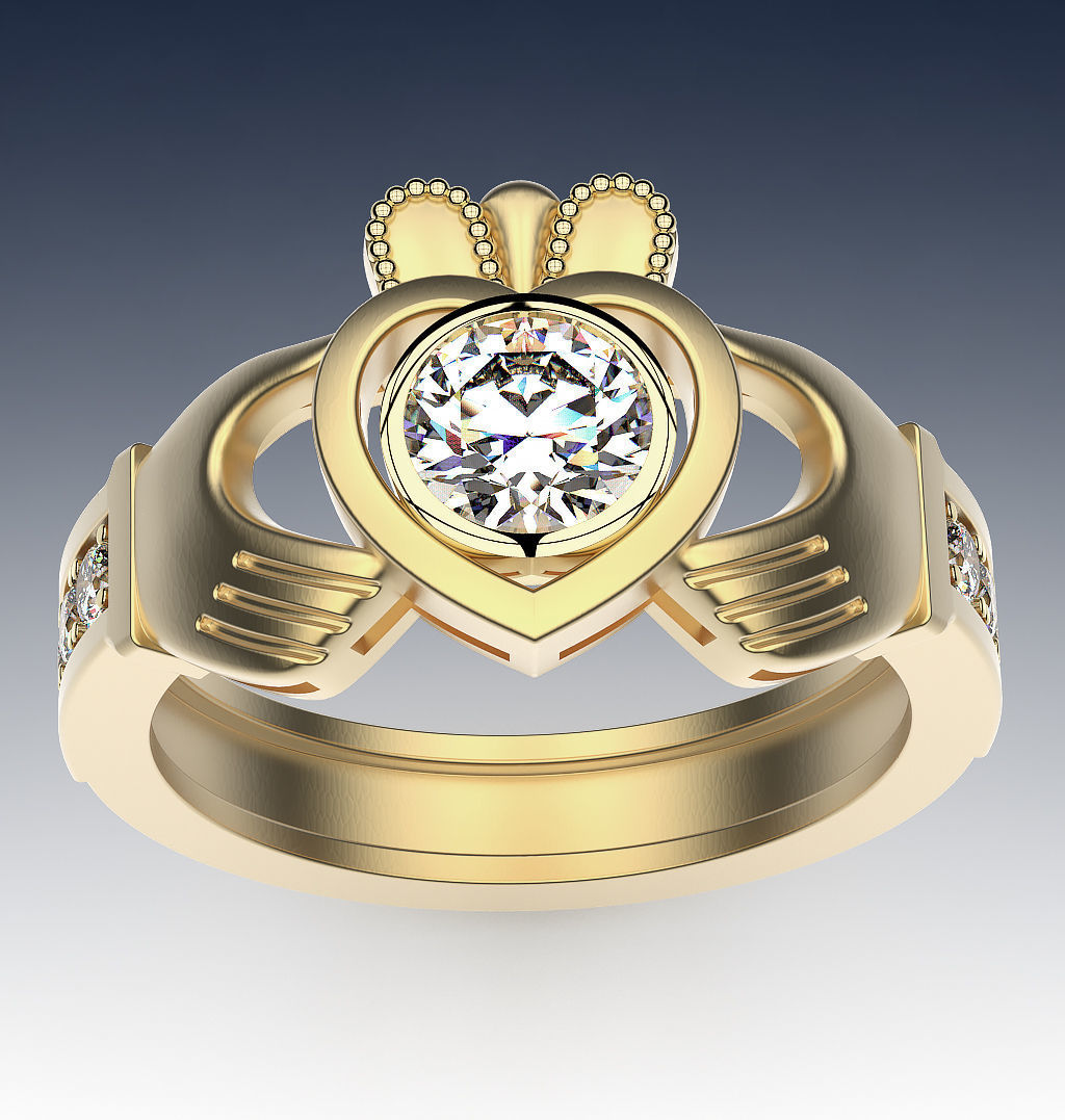 Ring Claddagh Flat 3D print model_2