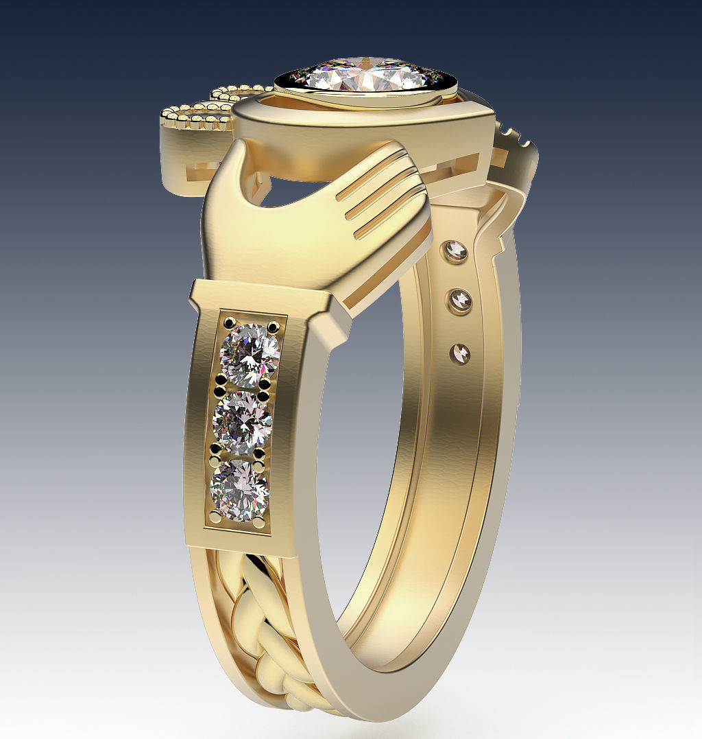 Ring Claddagh Flat 3D print model_1