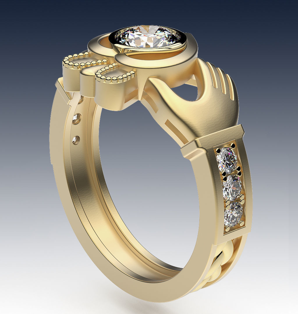 Ring Claddagh Flat 3D print model_4