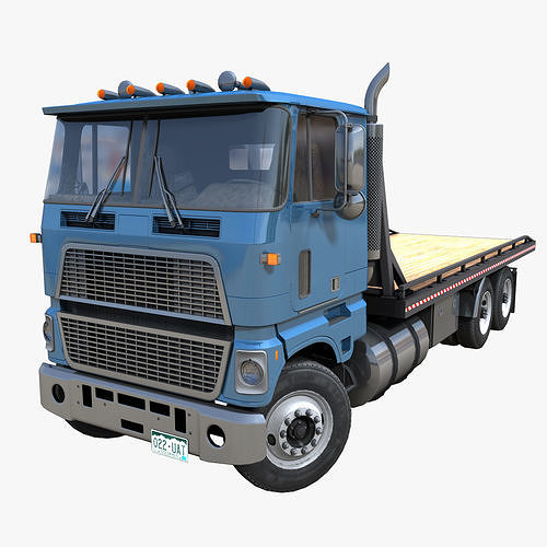 Cabover industrial flatbed Low-poly 3D model