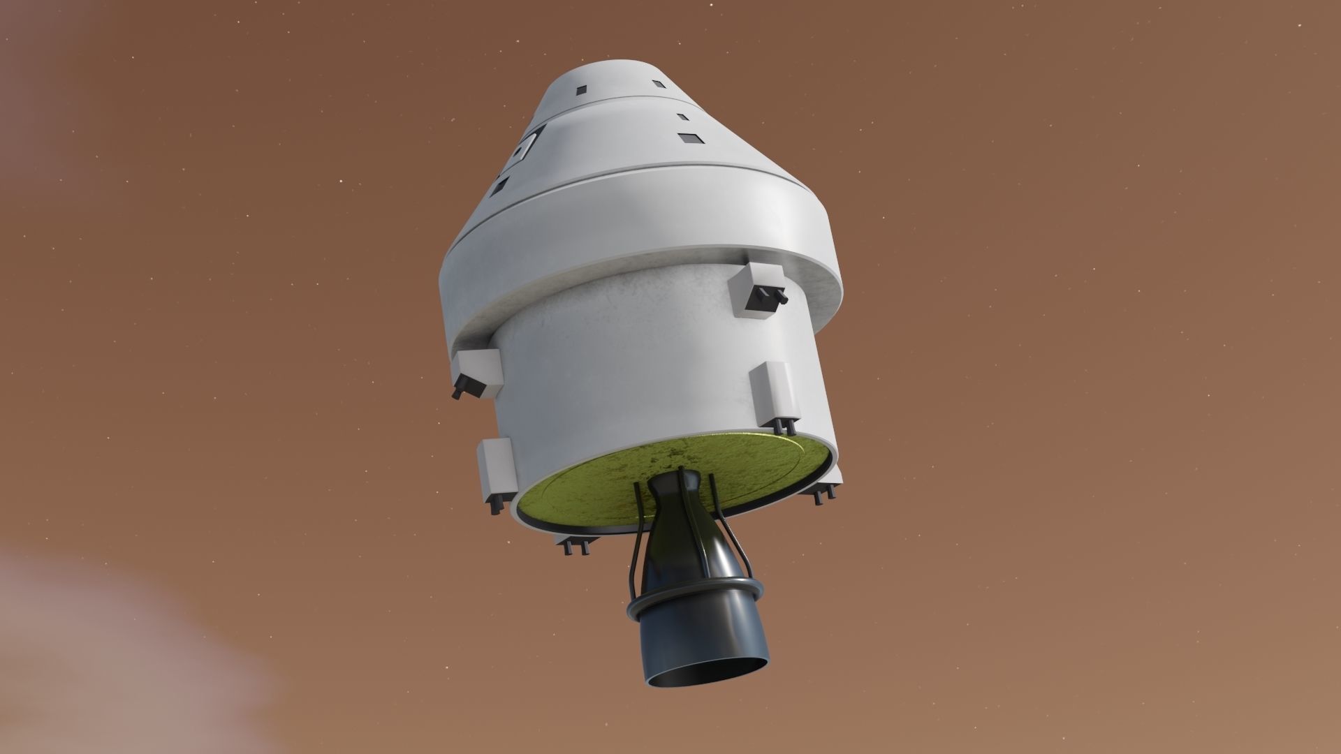 Spaceship spacecraft flying in sky Low-poly 3D model_7