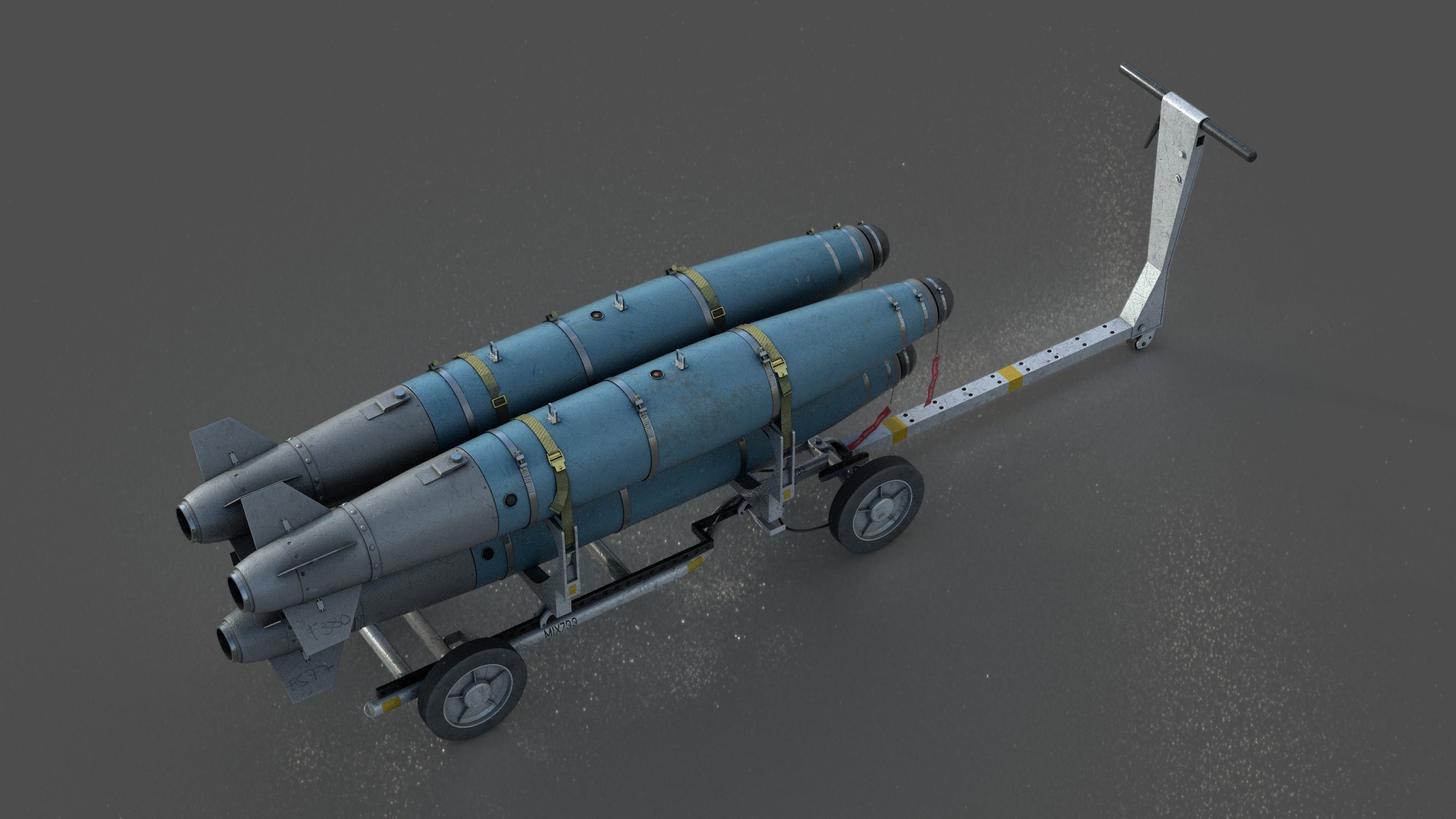 USN MHU-191 Bombs Cart with GBU-38 Laser JDAM bombs Low-poly 3D model_14