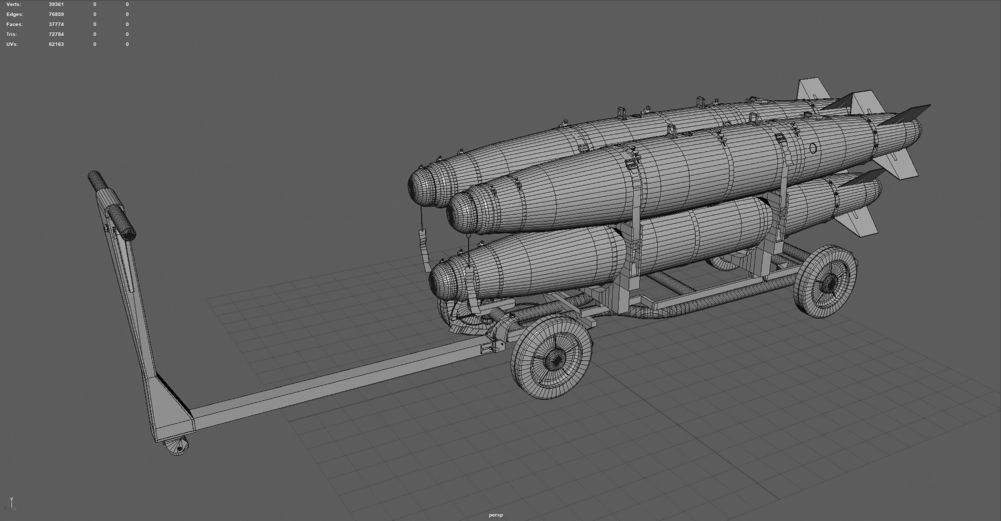 USN MHU-191 Bombs Cart with GBU-38 Laser JDAM bombs Low-poly 3D model_10