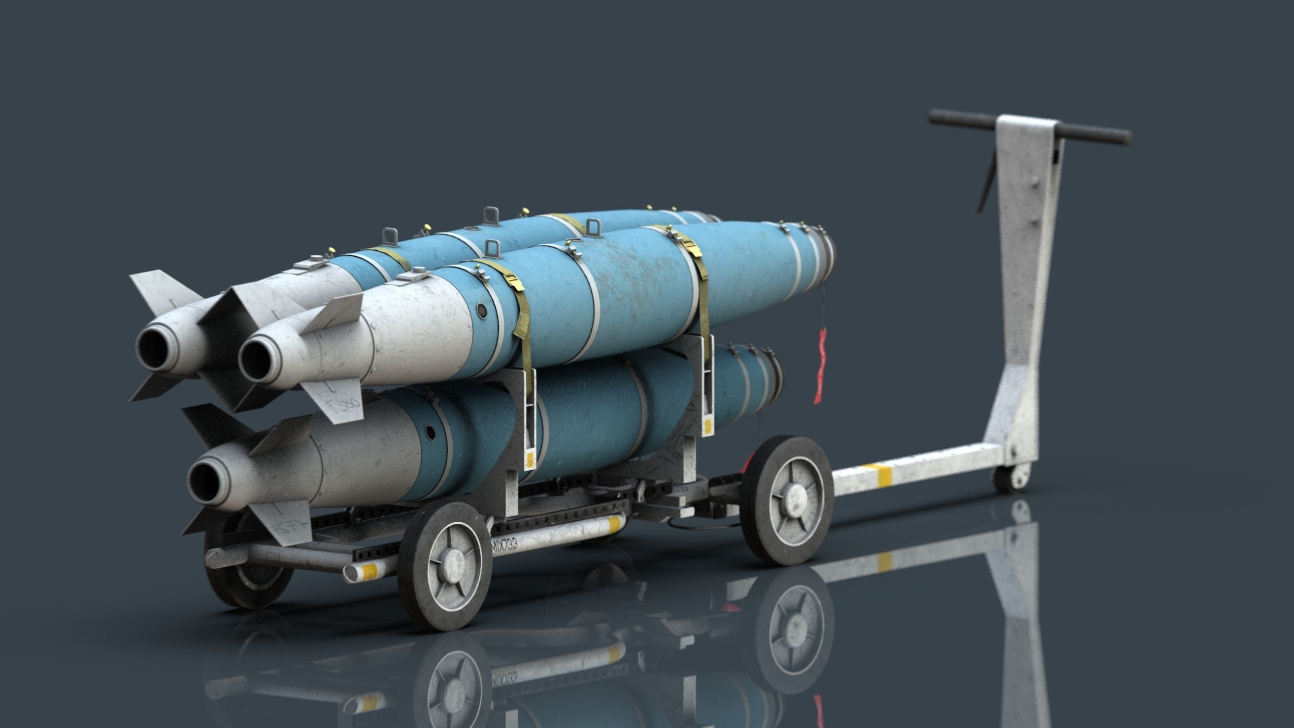 USN MHU-191 Bombs Cart with GBU-38 Laser JDAM bombs Low-poly 3D model_12
