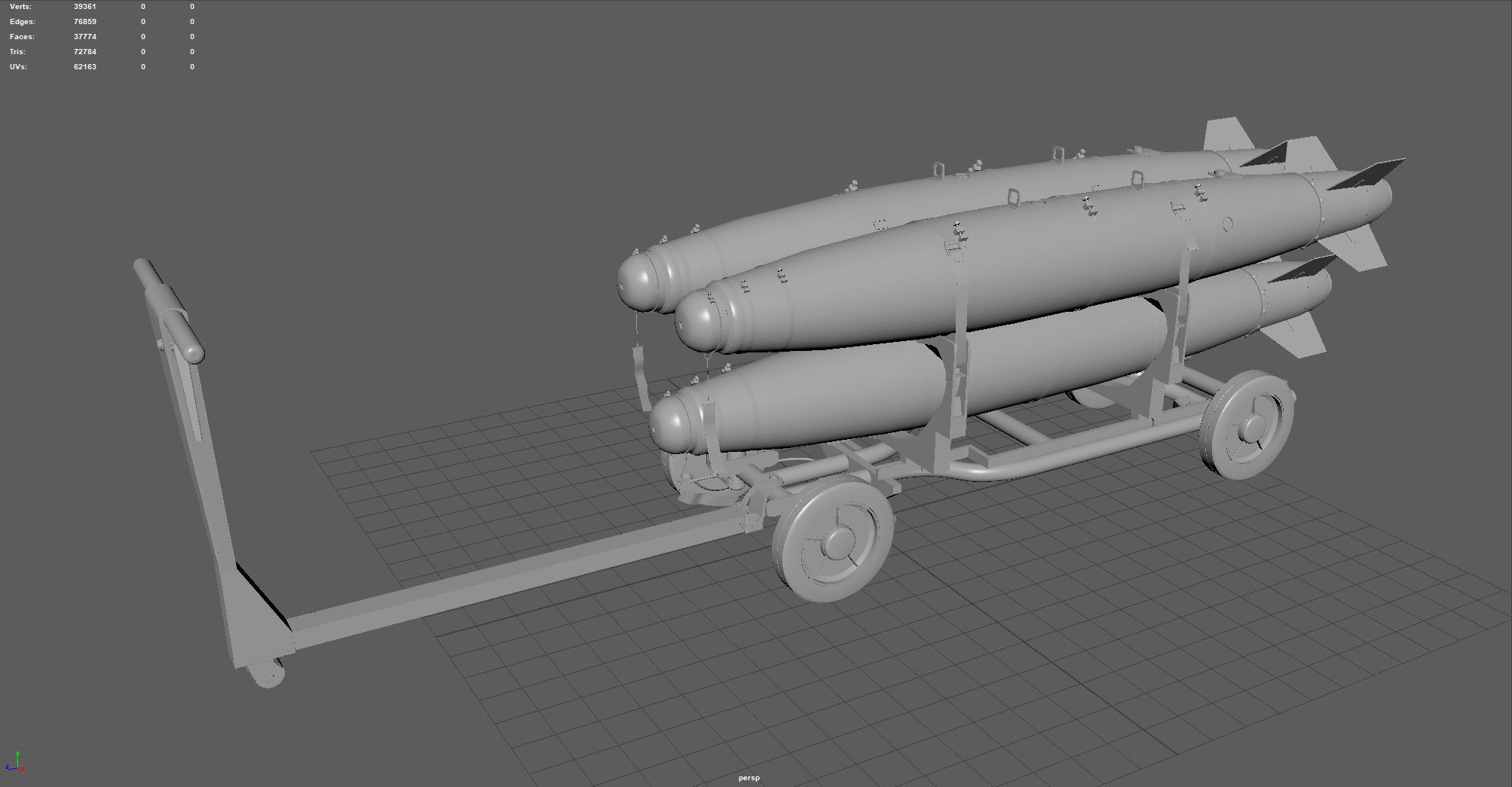 USN MHU-191 Bombs Cart with GBU-38 Laser JDAM bombs Low-poly 3D model_4