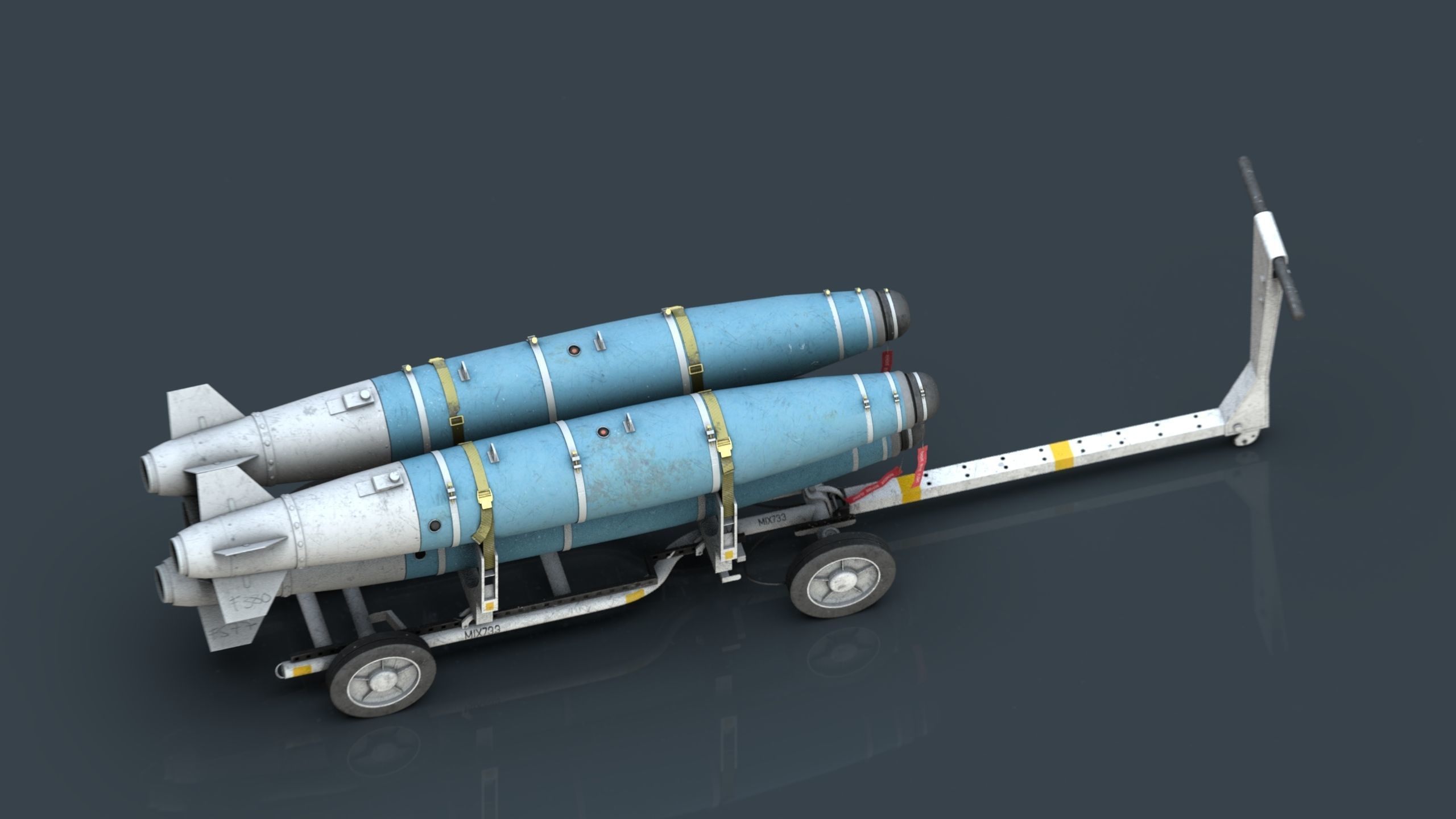 USN MHU-191 Bombs Cart with GBU-38 Laser JDAM bombs Low-poly 3D model_11