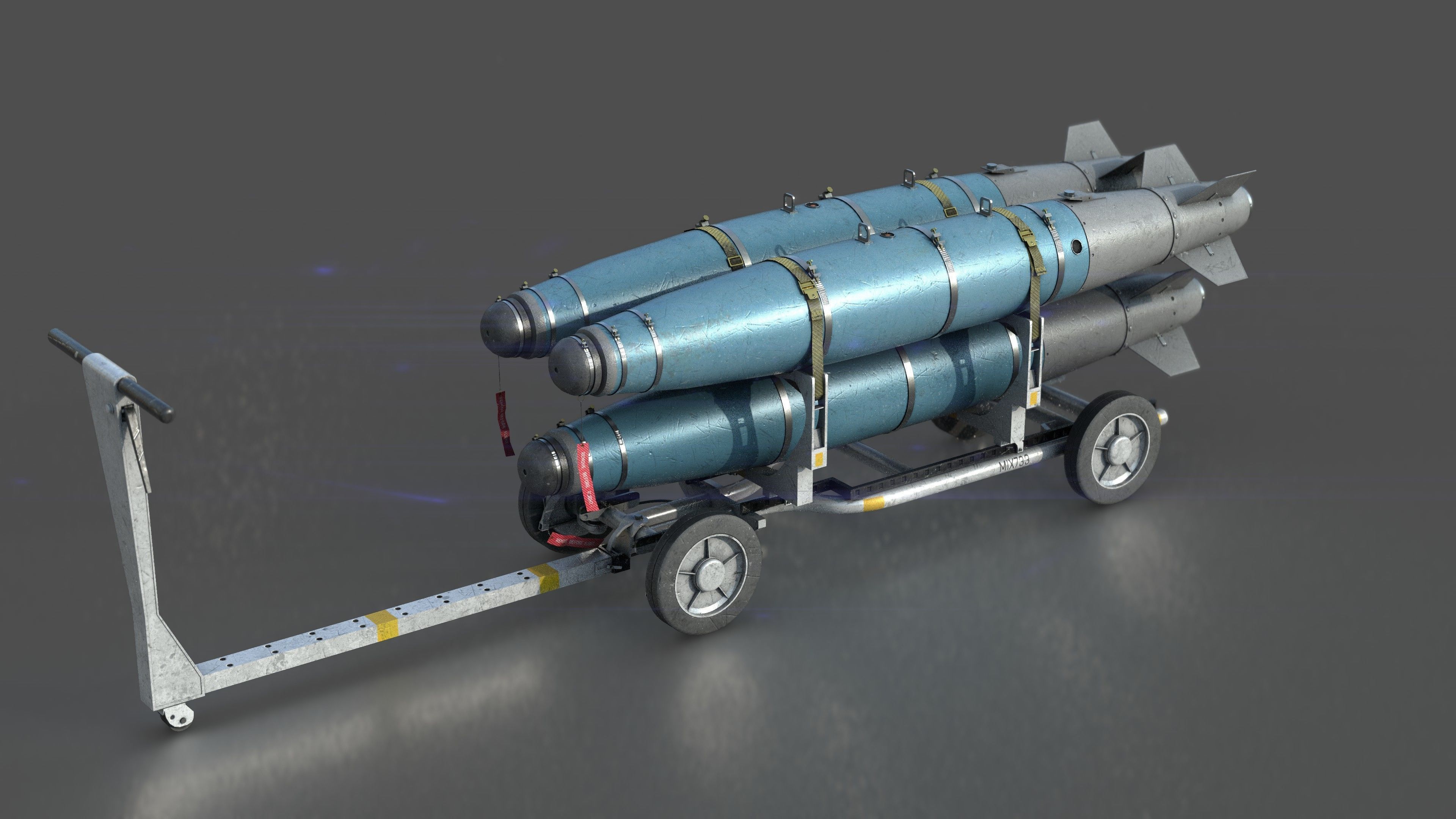 USN MHU-191 Bombs Cart with GBU-38 Laser JDAM bombs Low-poly 3D model_13