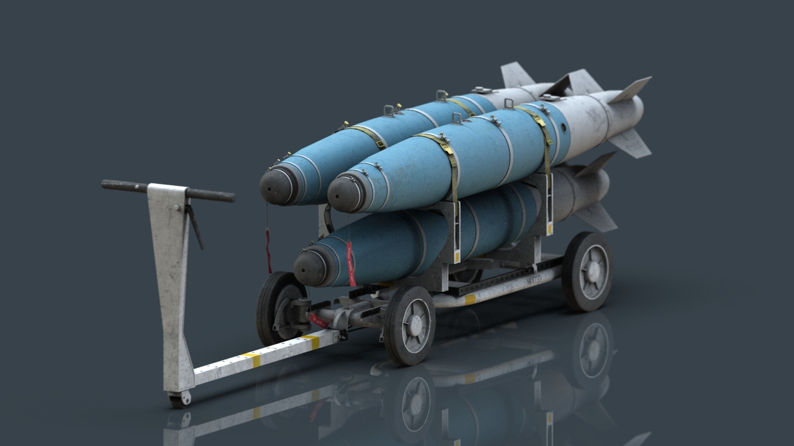 USN MHU-191 Bombs Cart with GBU-38 Laser JDAM bombs Low-poly 3D model_2