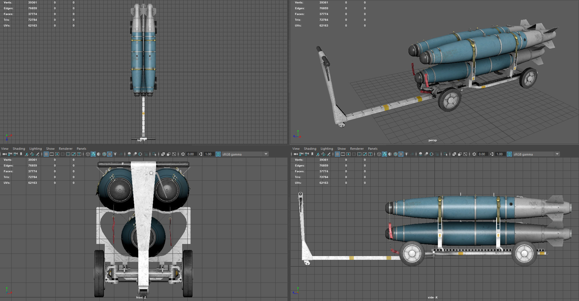 USN MHU-191 Bombs Cart with GBU-38 Laser JDAM bombs Low-poly 3D model_6