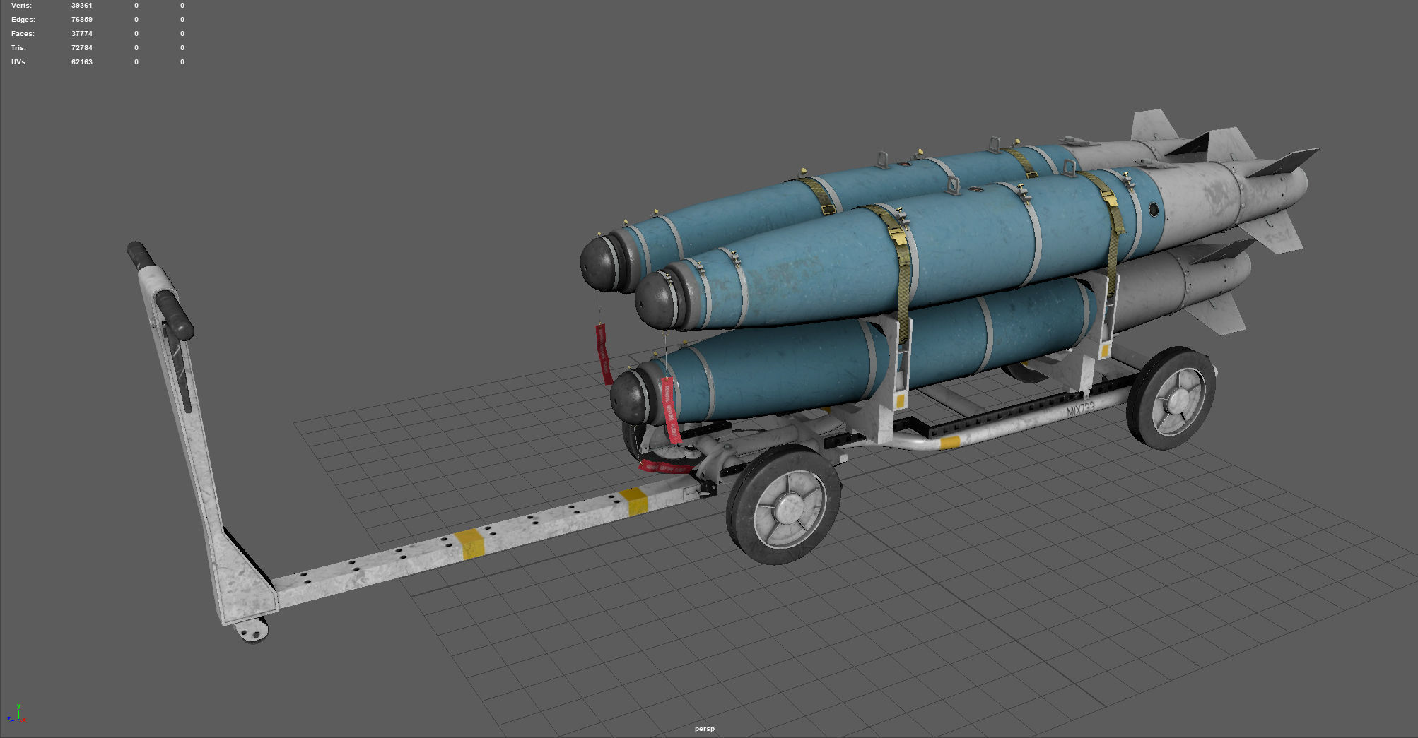 USN MHU-191 Bombs Cart with GBU-38 Laser JDAM bombs Low-poly 3D model_3