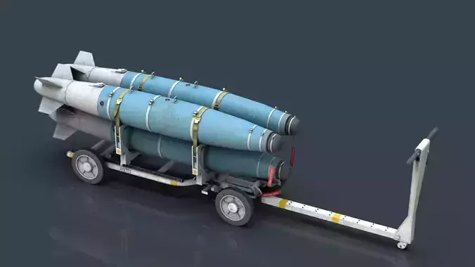 USN MHU-191 Bombs Cart with GBU-38 Laser JDAM bombs Low-poly 3D model
