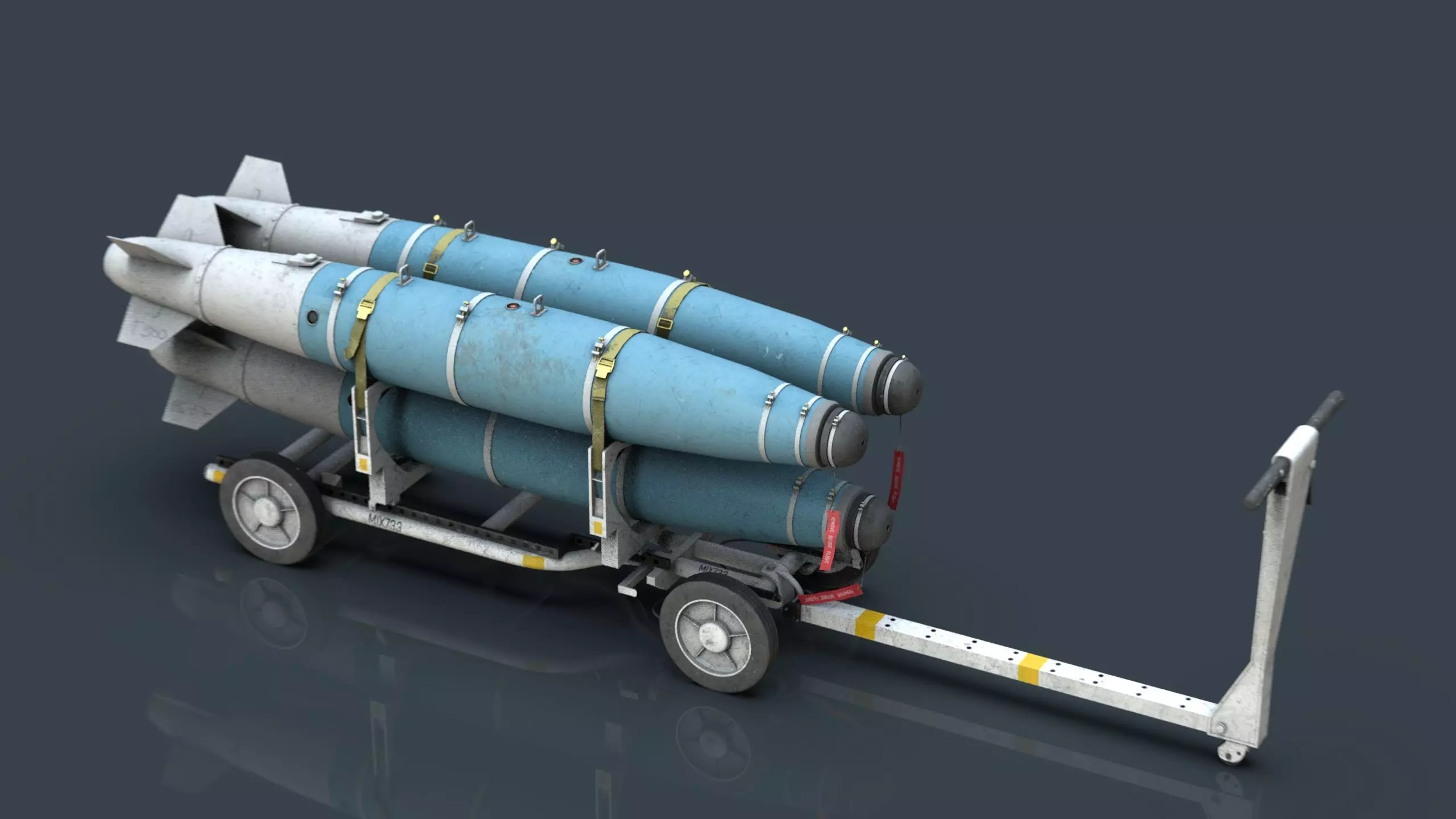 USN MHU-191 Bombs Cart with GBU-38 Laser JDAM bombs Low-poly 3D model_0