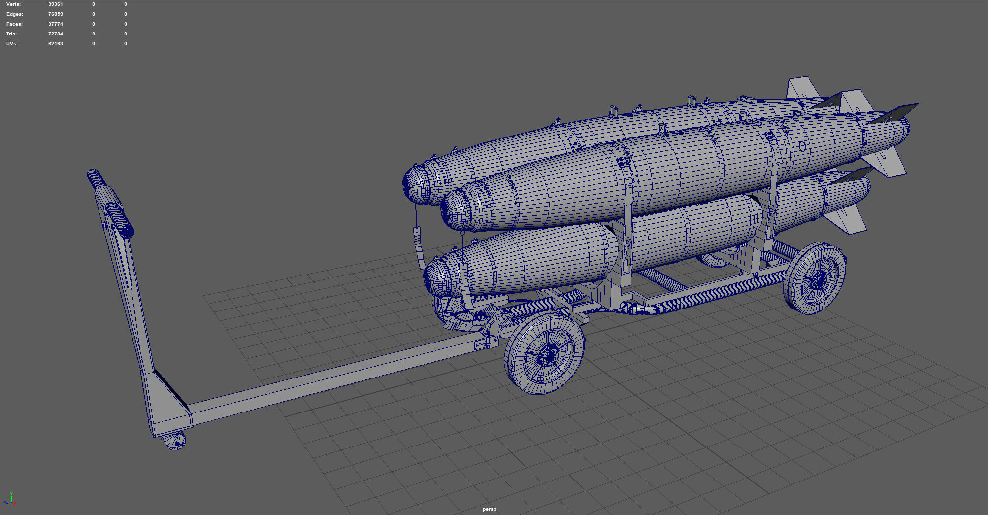 USN MHU-191 Bombs Cart with GBU-38 Laser JDAM bombs Low-poly 3D model_5