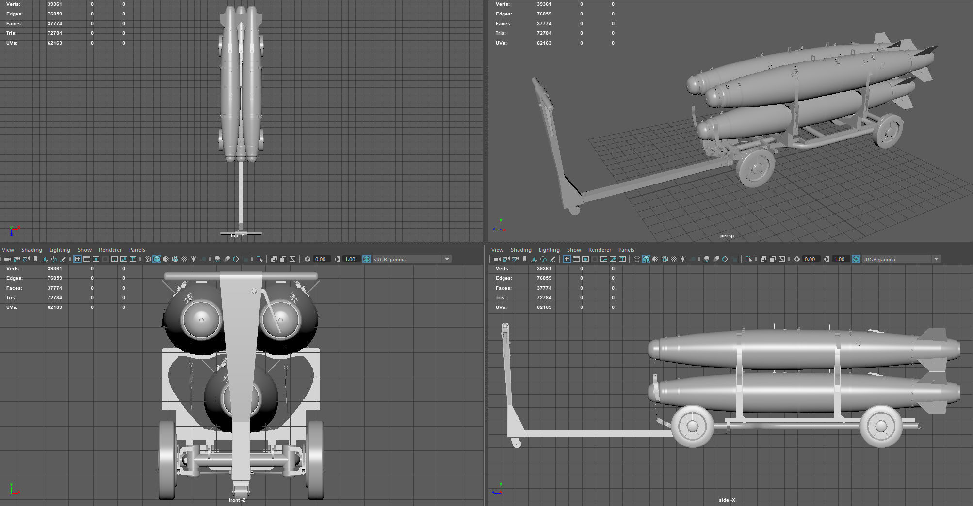 USN MHU-191 Bombs Cart with GBU-38 Laser JDAM bombs Low-poly 3D model_7