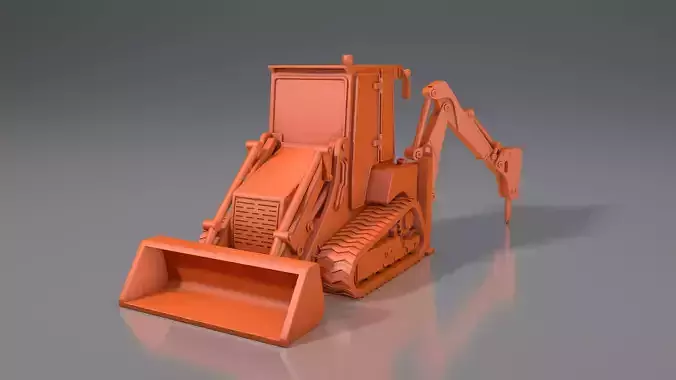 3d model of JCB-1CXT mini tractor with hydraulic hammer 3D print model