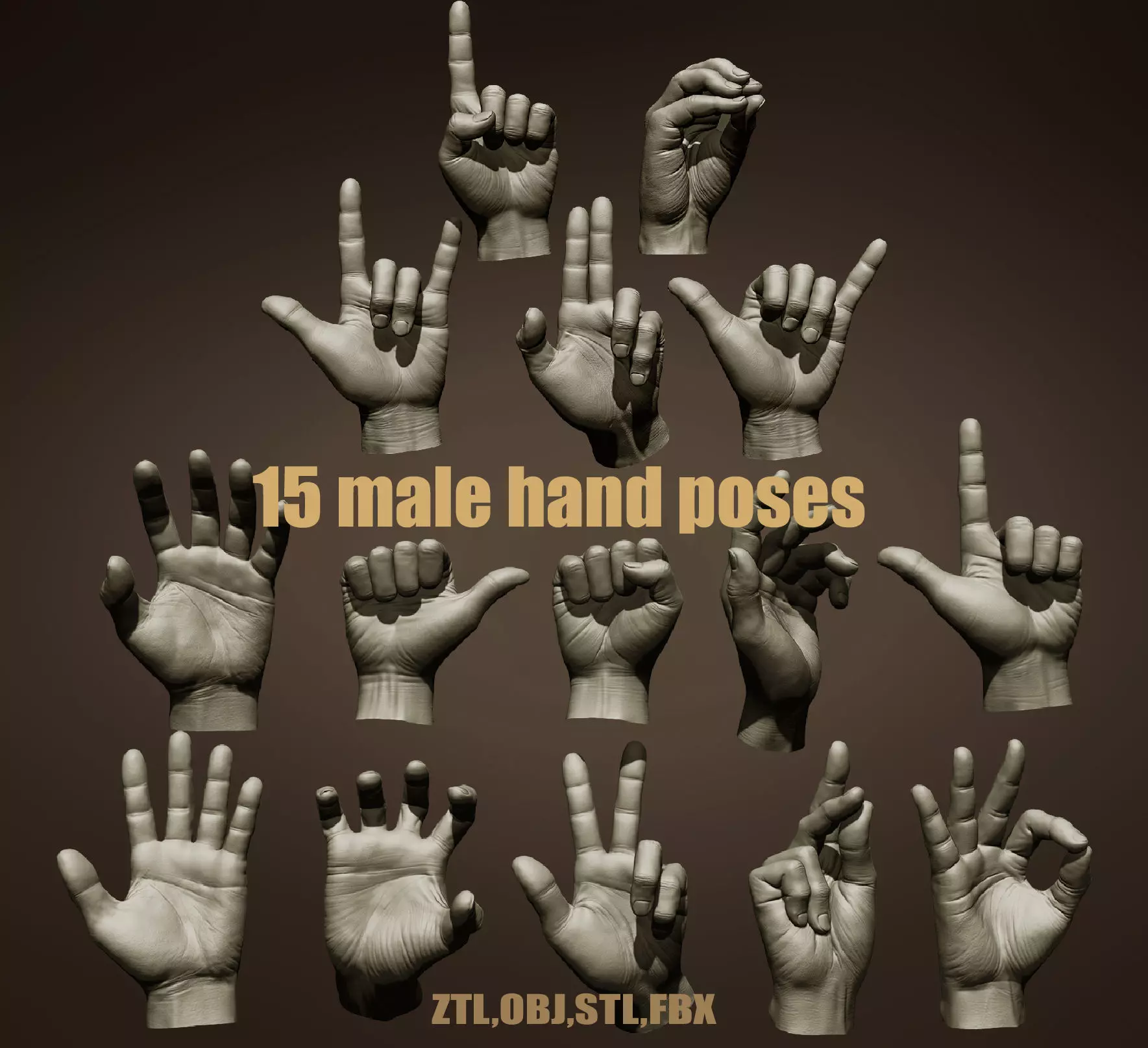 15 male hands 3D Model Collection_0