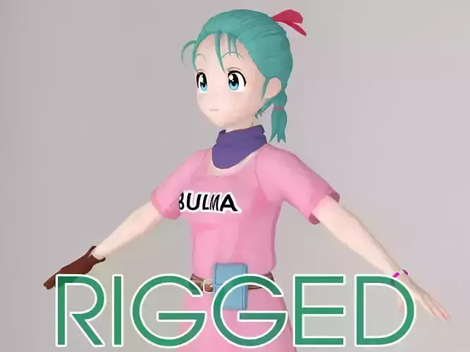 T pose rigged model of Bulma anime girl 3D model