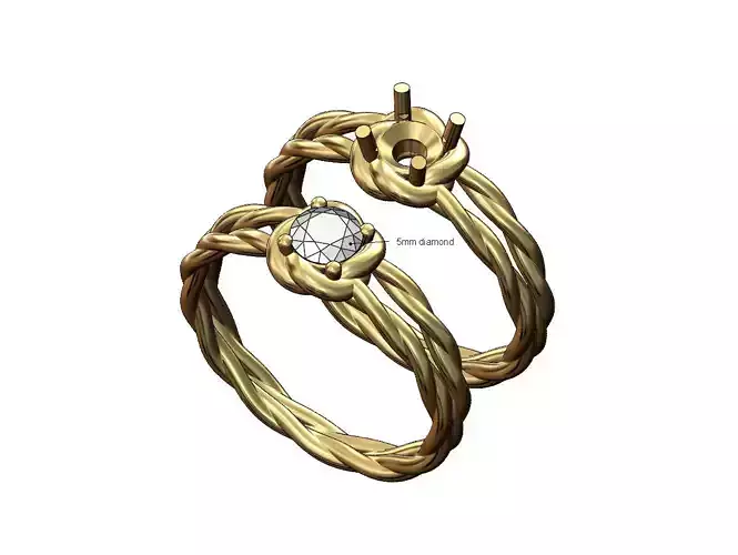 Double rope shank 5mm diamond solitaire US sizes 5to9