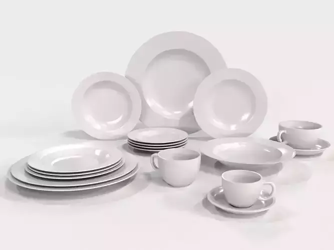 Dinnerware set with cups and saucers Free 3D model
