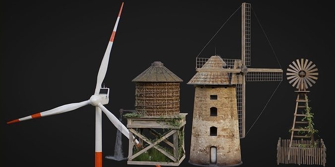Windmills Pack Low-poly 3D model