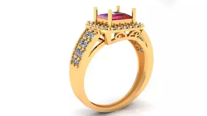 Women Ring 3 light weight princesscut halo ring