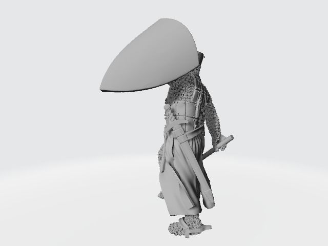 Medieval crusader knight with flat helmet and shield and mace 3D print model_5