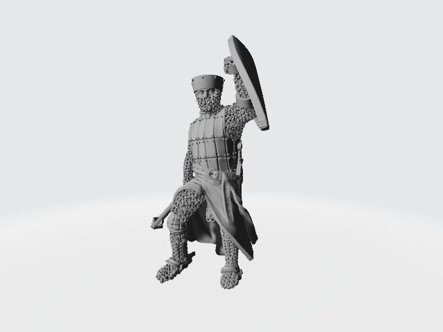 Medieval crusader knight with flat helmet and shield and mace 3D print model_3