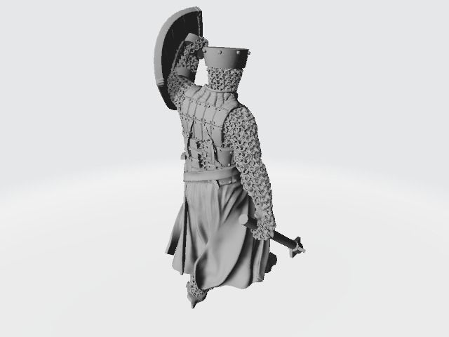 Medieval crusader knight with flat helmet and shield and mace 3D print model_7