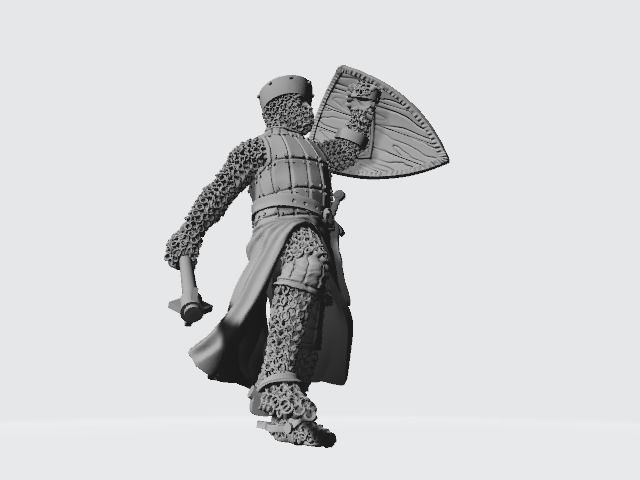 Medieval crusader knight with flat helmet and shield and mace 3D print model_9