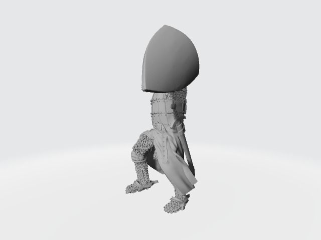 Medieval crusader knight with flat helmet and shield and mace 3D print model_4