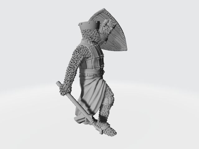 Medieval crusader knight with flat helmet and shield and mace 3D print model_8