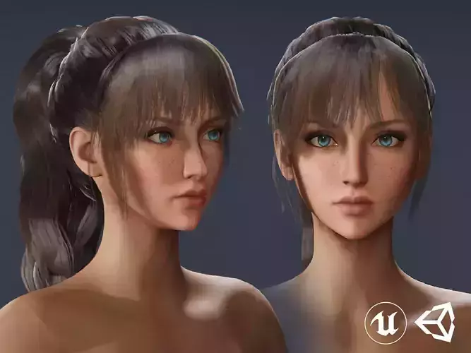 Rigged Game Hairstyle - Ponytail Low-poly 3D model