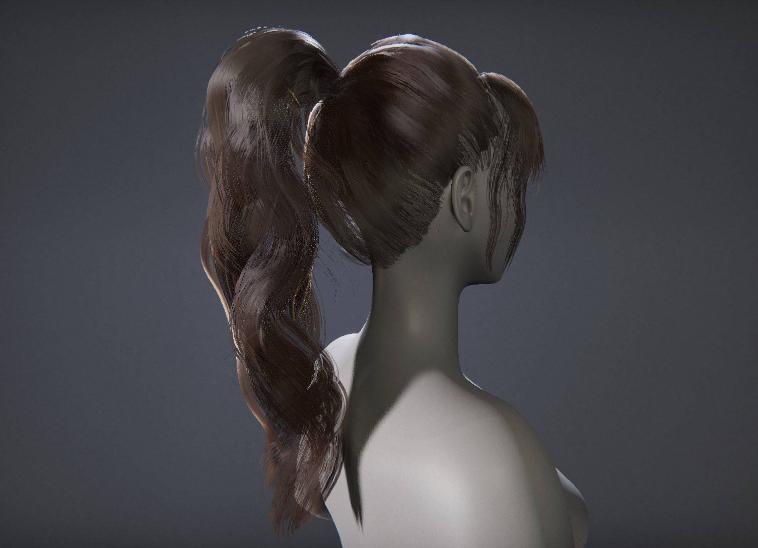 Rigged Game Hairstyle - Ponytail Low-poly 3D model_3
