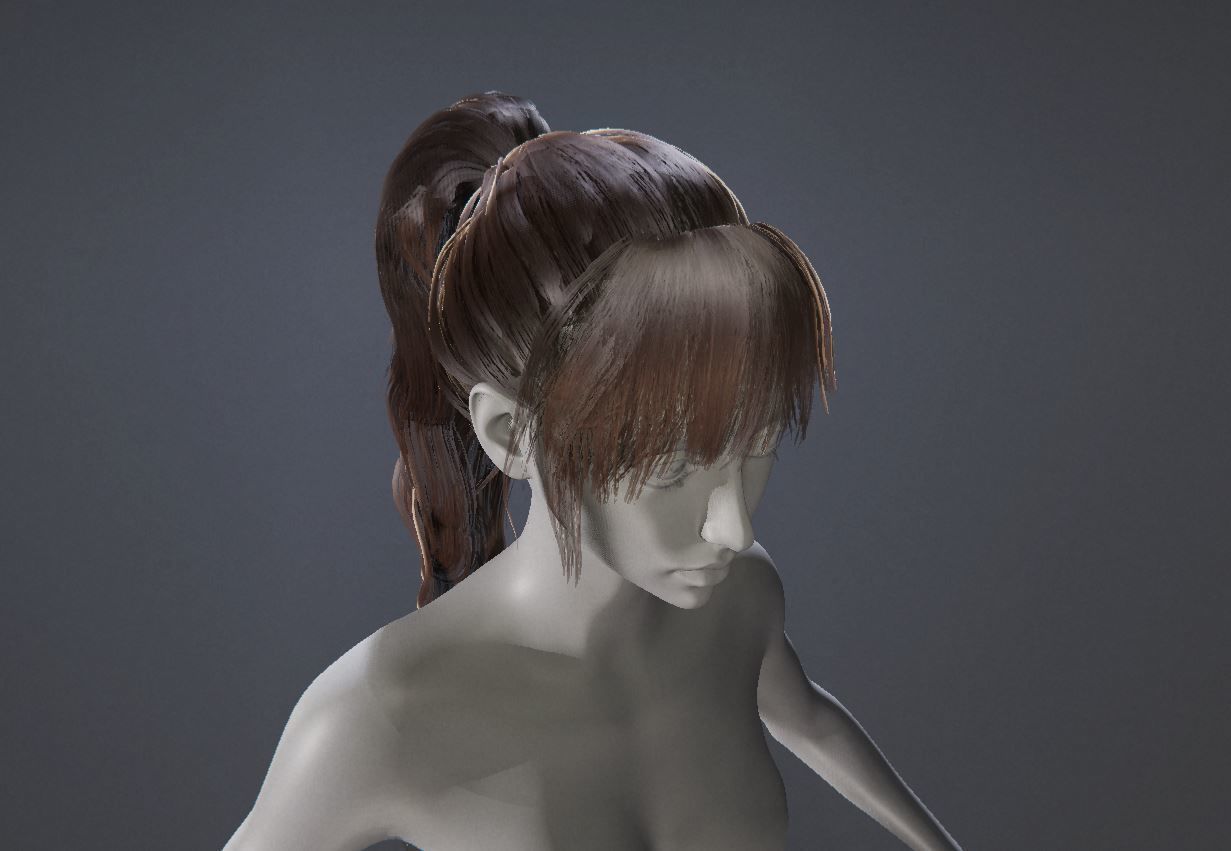 Rigged Game Hairstyle - Ponytail Low-poly 3D model_4