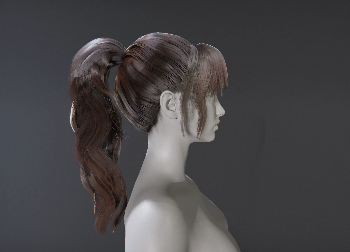 Rigged Game Hairstyle - Ponytail Low-poly 3D model_2