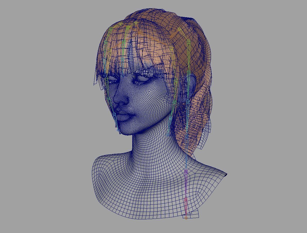 Rigged Game Hairstyle - Ponytail Low-poly 3D model_6