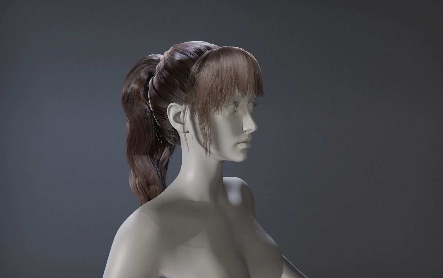 Rigged Game Hairstyle - Ponytail Low-poly 3D model_1