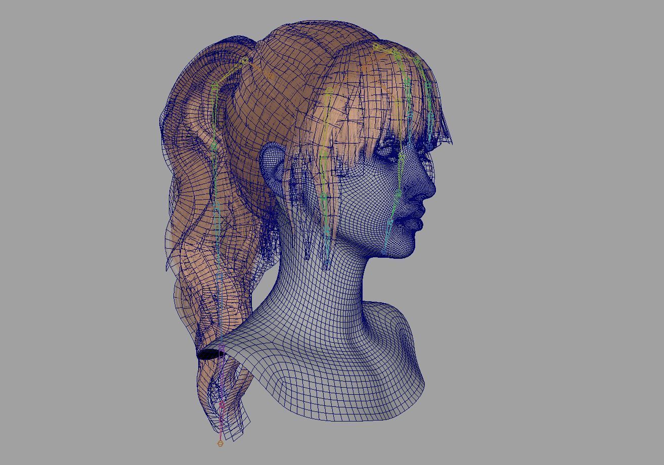 Rigged Game Hairstyle - Ponytail Low-poly 3D model_5